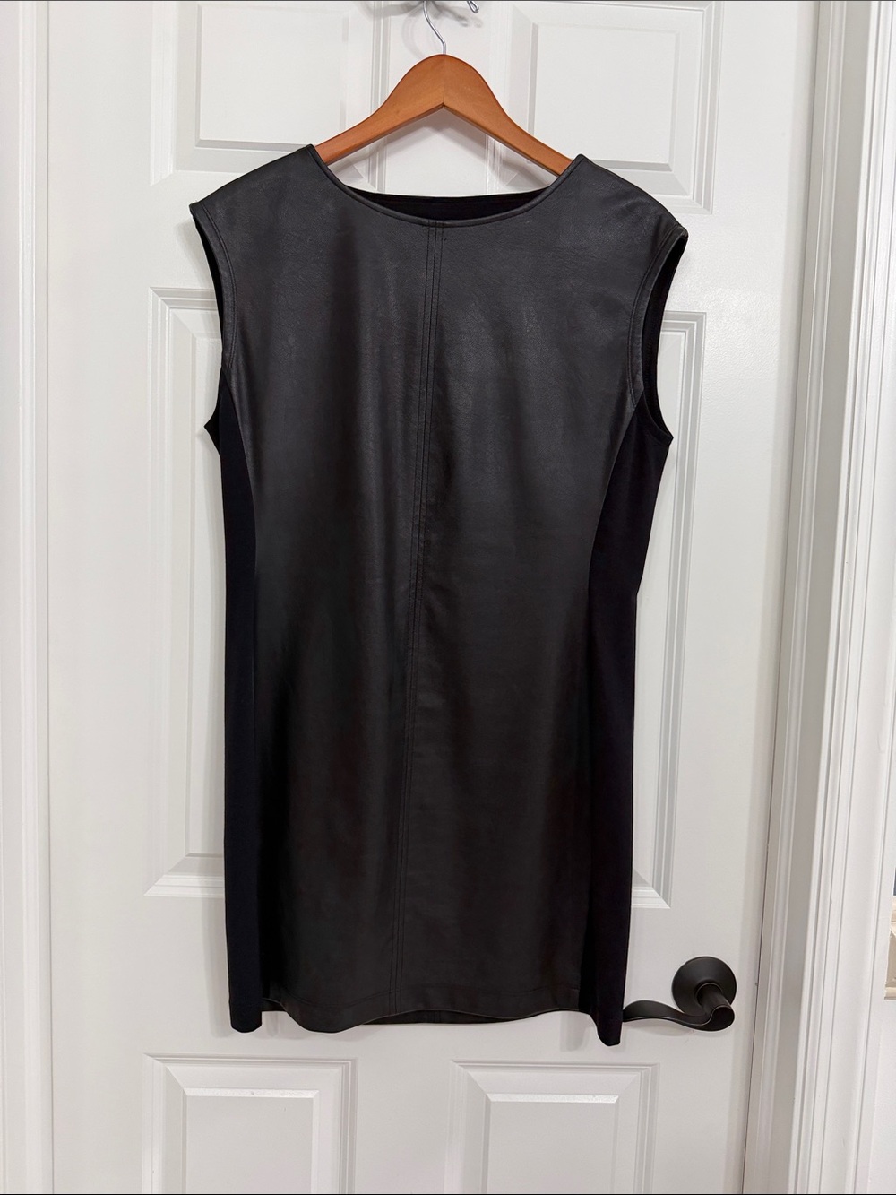 BCBGMAXAZRIA Sleeveless Black Faux Leather Shift Dress